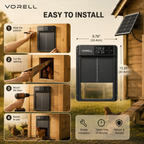 Vorell CoopGuard Solar + Remote kit four-step installation and door dimensions