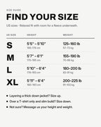All colors | Size guide: US S, M, L, XL by height and weight