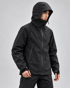 Black | CAMEL membrane jacket with the storm hood up