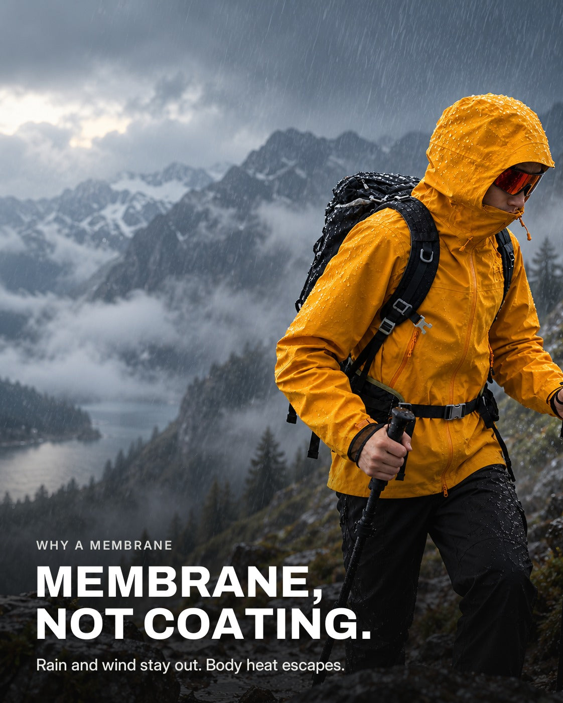 Sunny Orange | Membrane, not coating: rain and wind stay out, body heat escapes