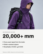 Purple | 20,000+ mm waterproof rating, taped seams, water-resistant zippers
